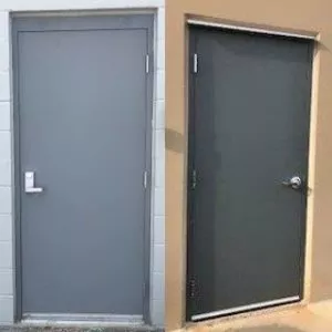 Metal commercial entry doors.
